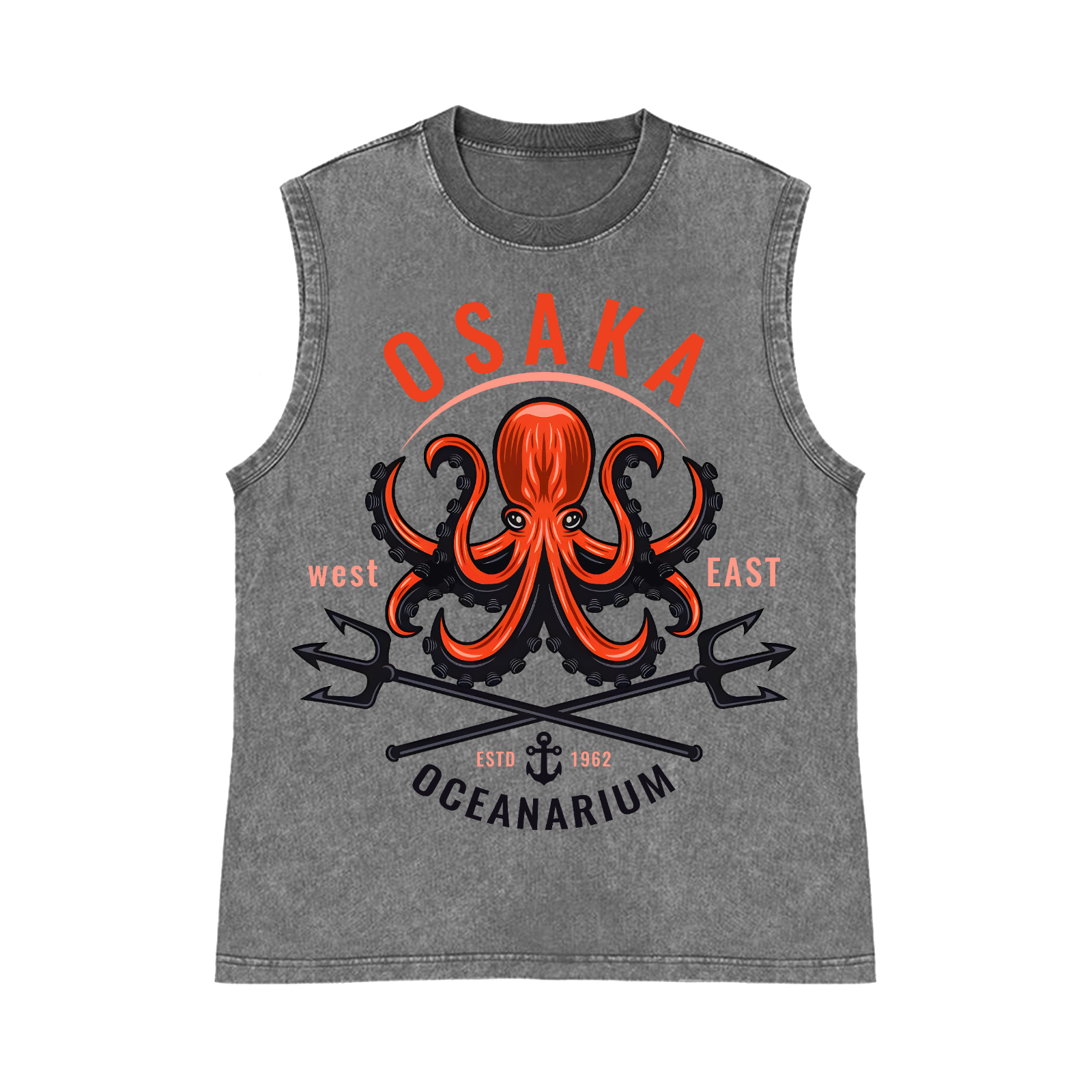 Osaka Octopus Pure Cotton Wash-Dyed Sleeveless Tank Top