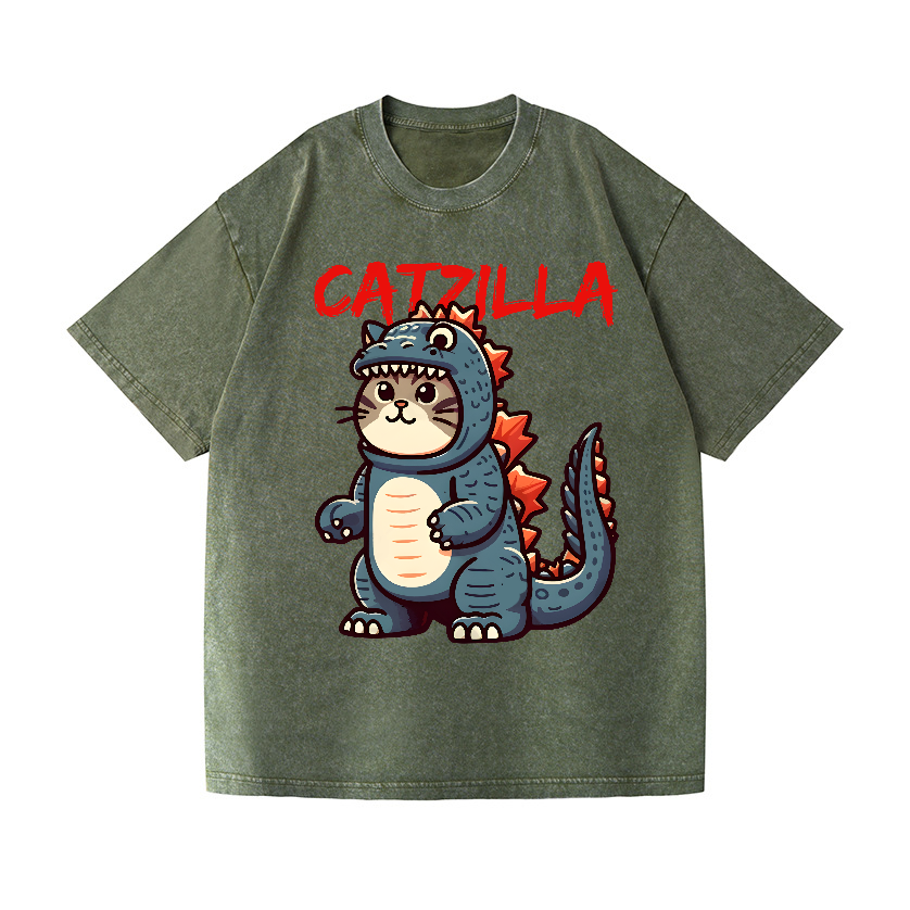 Catzilla Cat Kaiju Vintage Wash Japanese Design T-Shirt