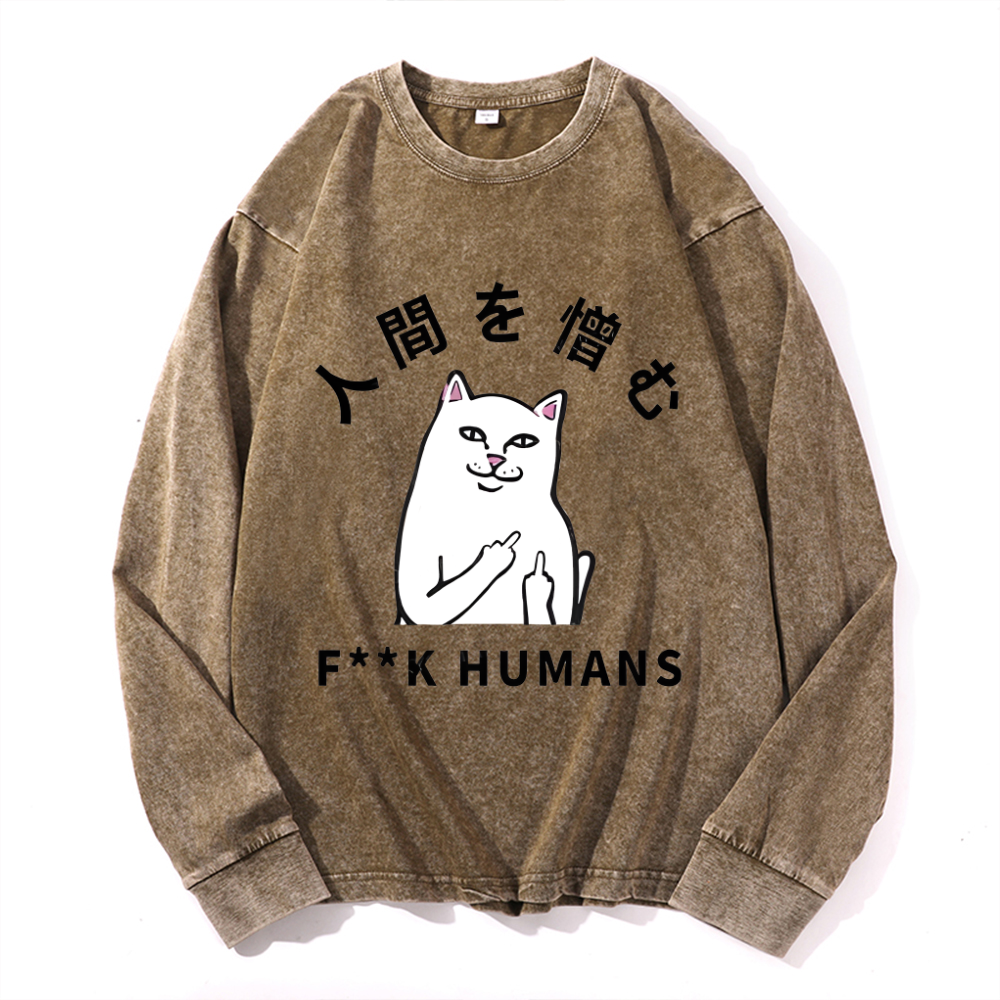 Vintage Cotton Wash Crewneck Long-Sleeve T-Shirt