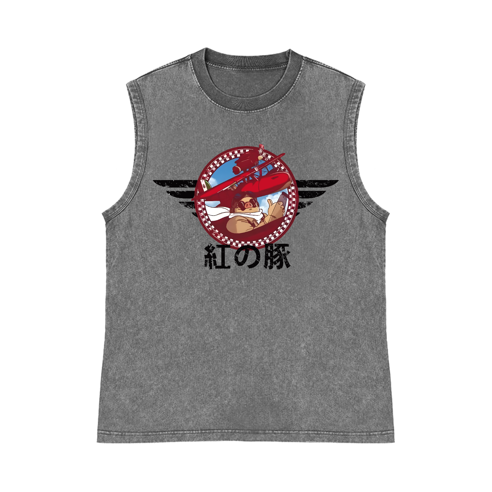 Ghibli Porco Rosso Pure Cotton Wash-Dyed Sleeveless Tank Top