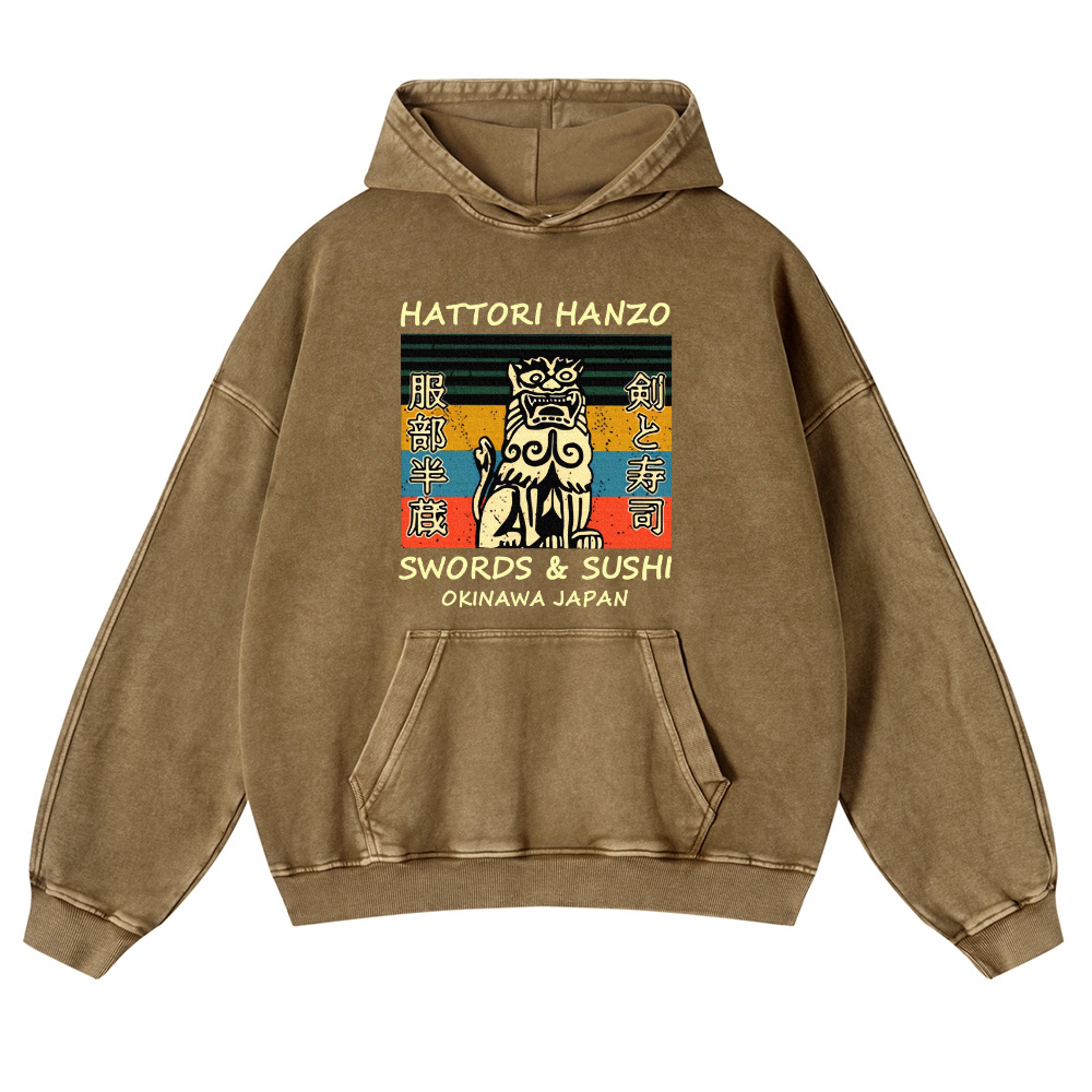 Hattori Hanzo Komainu Okinawa Japan Vintage Washed Thick Cotton Hoodie