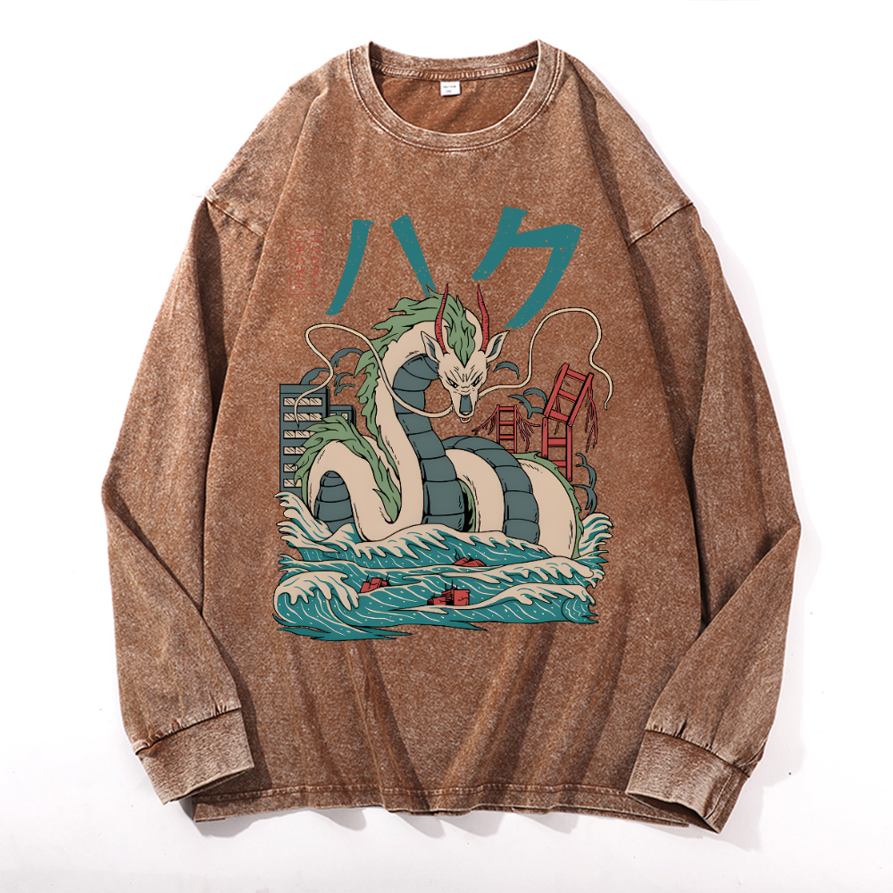 Dragon Vintage Cotton Wash Crewneck Long-Sleeve T-Shirt