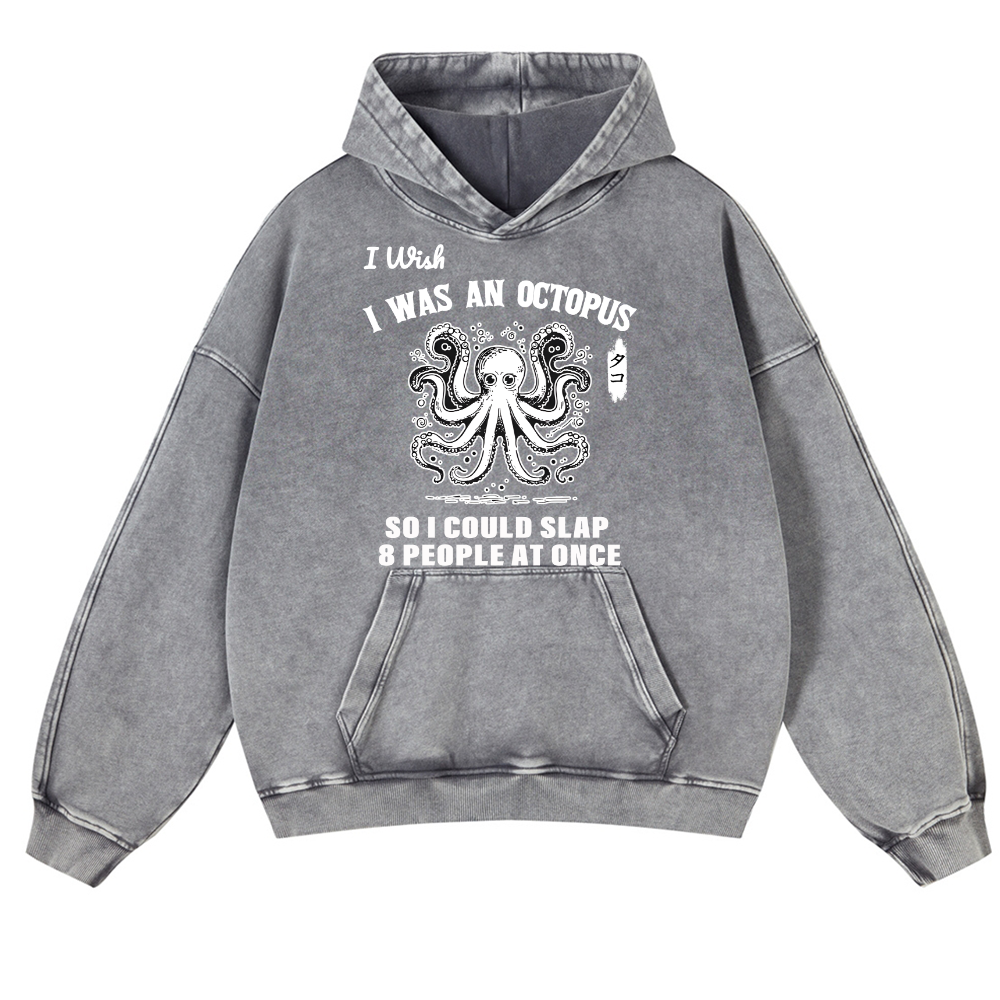 Octopus Vintage Washed Thick Cotton Hoodie