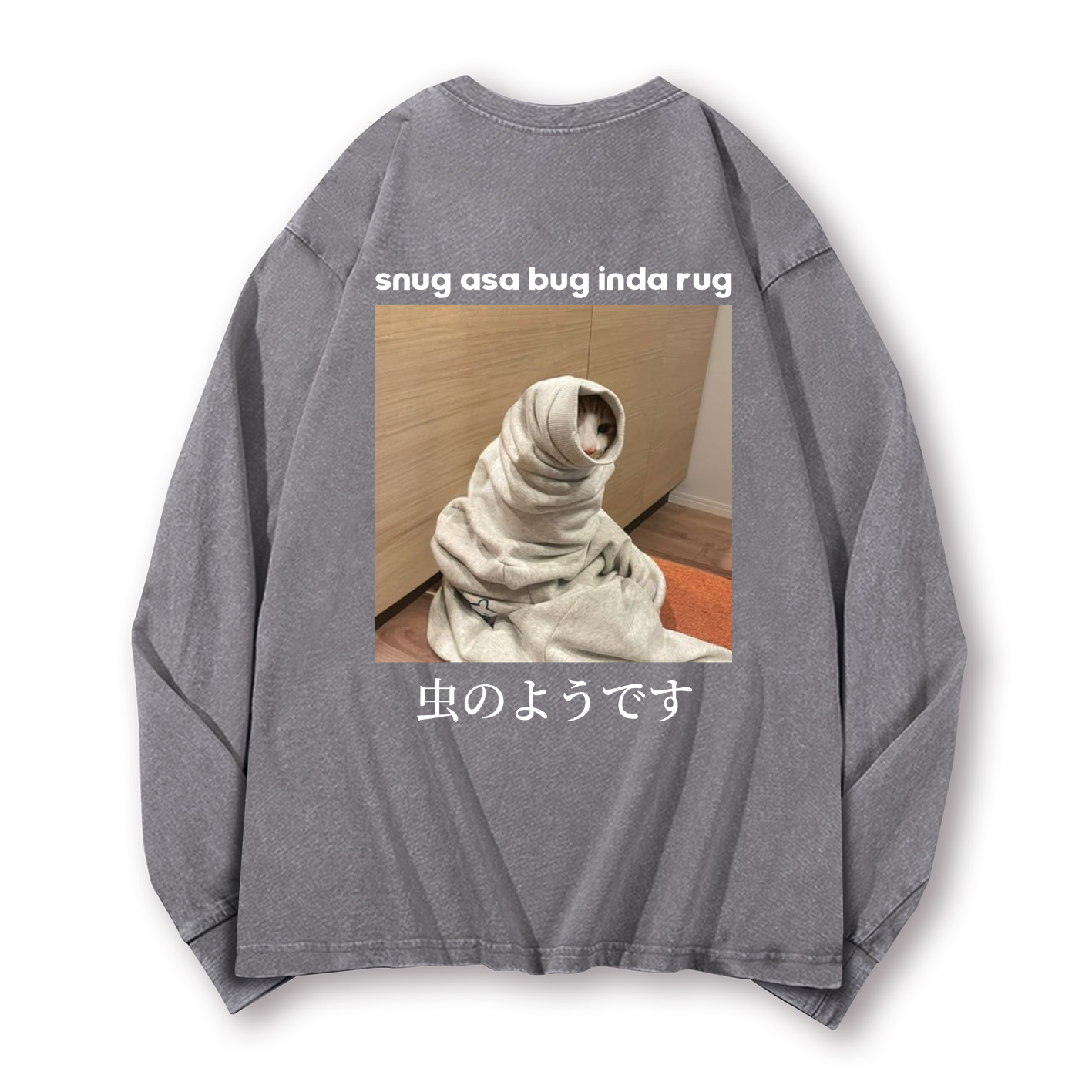 Snug Cat Vintage Washed Cotton Back Art Long-sleeve T-shirt