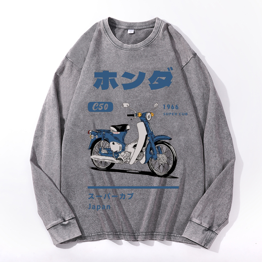 Vintage Cotton Wash Crewneck Long-Sleeve T-Shirt