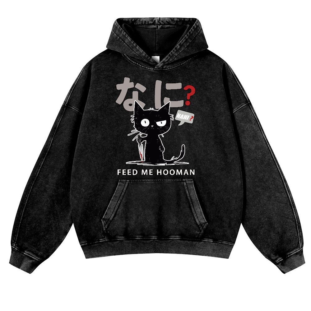 Cat Vintage Washed Thick Cotton Hoodie