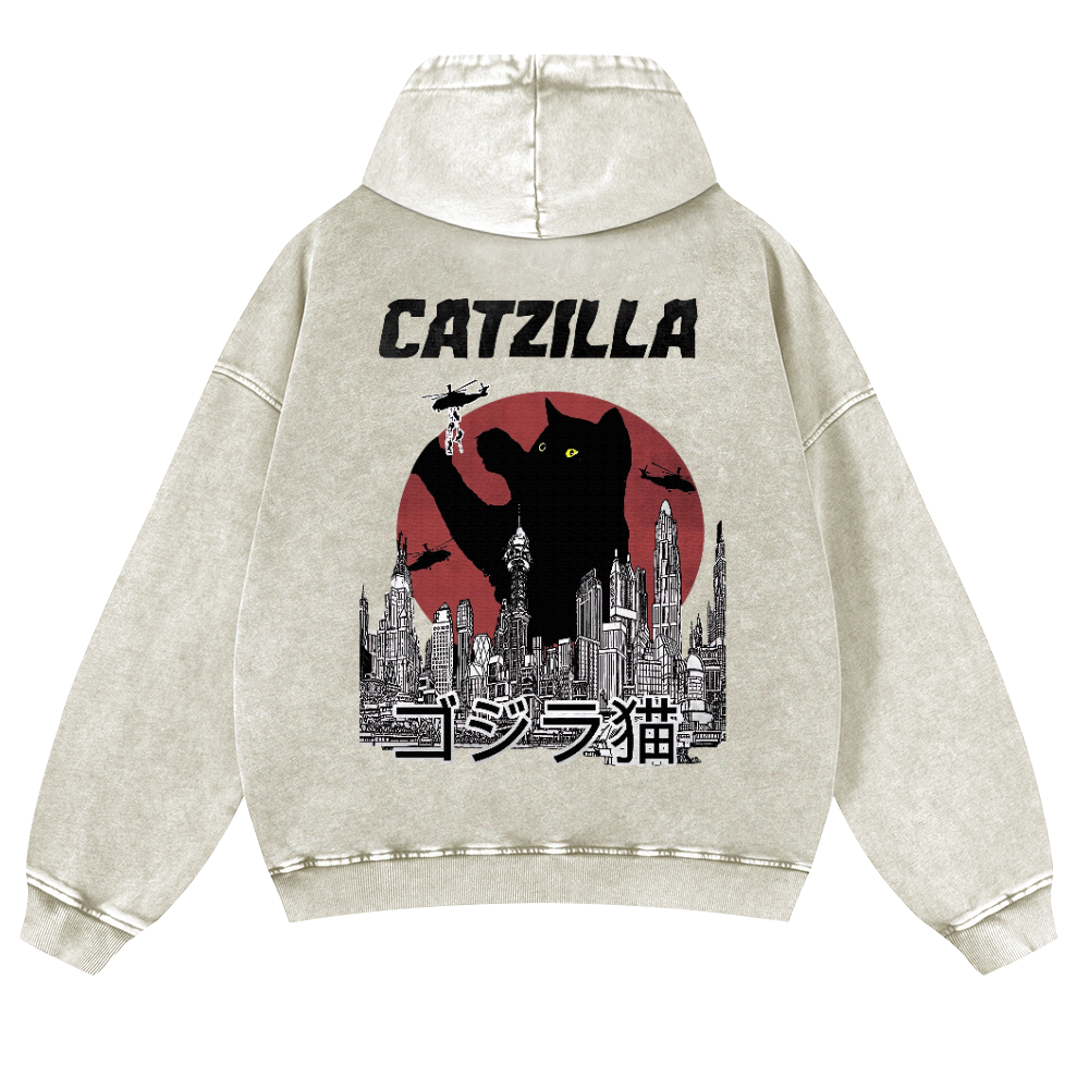 Catzilla Cat Kaiju Vintage Washed Cotton Back Art Hoodie
