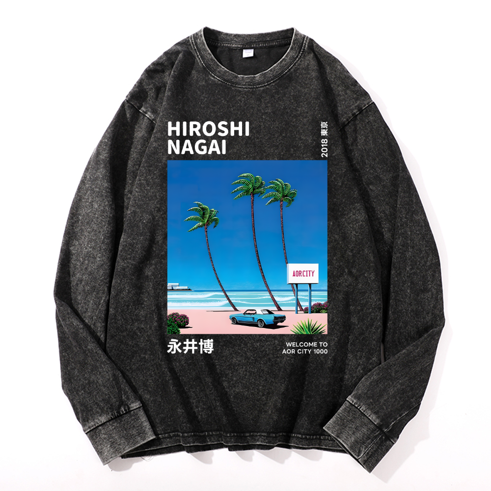 Hiroshi Nagai Vintage Cotton Wash Crewneck Long-Sleeve T-Shirt