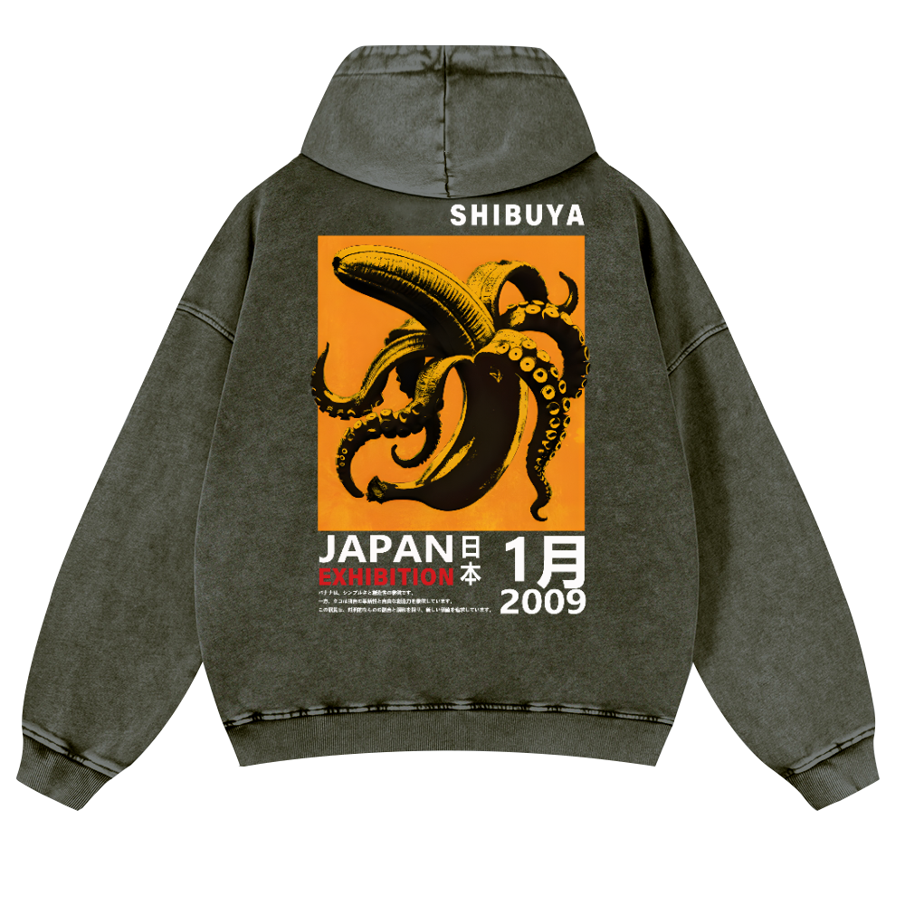Shibuya Banana Octopus Vintage Washed Cotton Back Art Hoodie