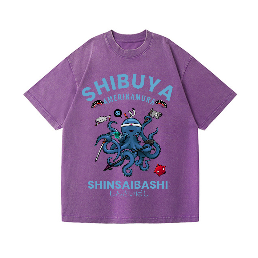 Shibuya Octopus Vintage Wash Japanese Design T-Shirt