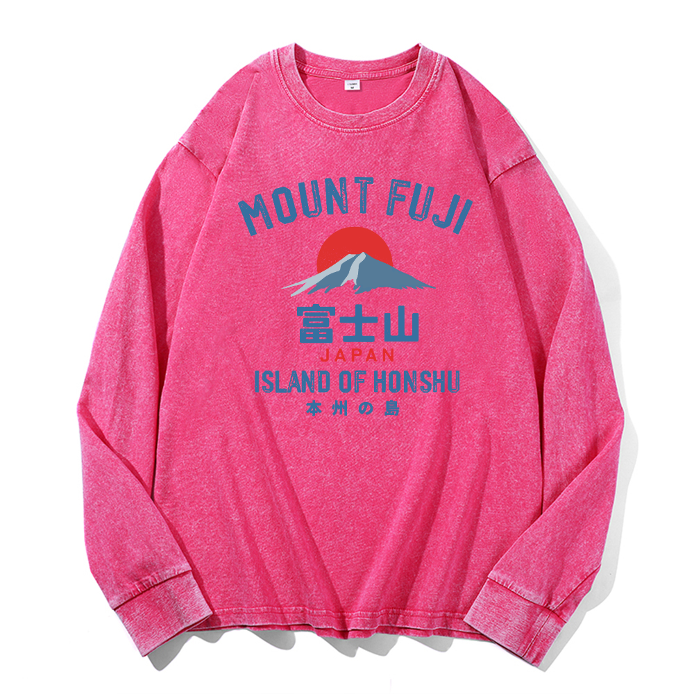 Fuji Mountain Vintage Cotton Wash Crewneck Long-Sleeve T-Shirt