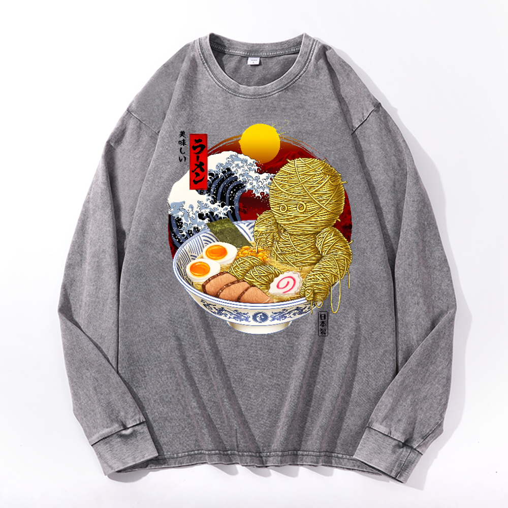 Ramen Yummy Vintage Cotton Wash Crewneck Long-Sleeve T-Shirt