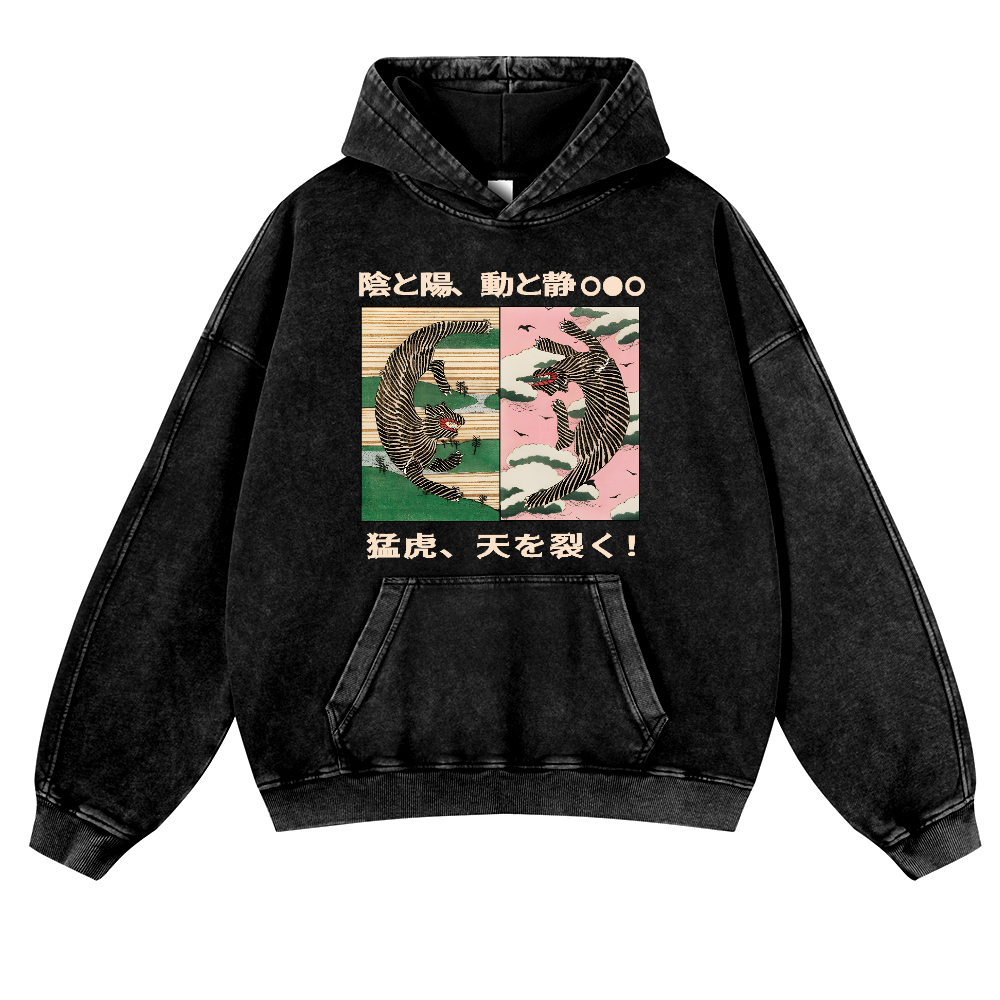 Tiger Vintage Washed Thick Cotton Hoodie