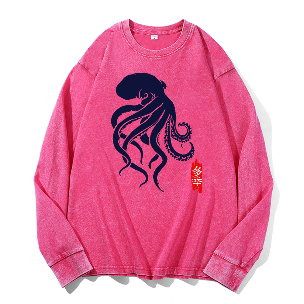 Octopus Vintage Cotton Wash Long-sleeve T-shirt