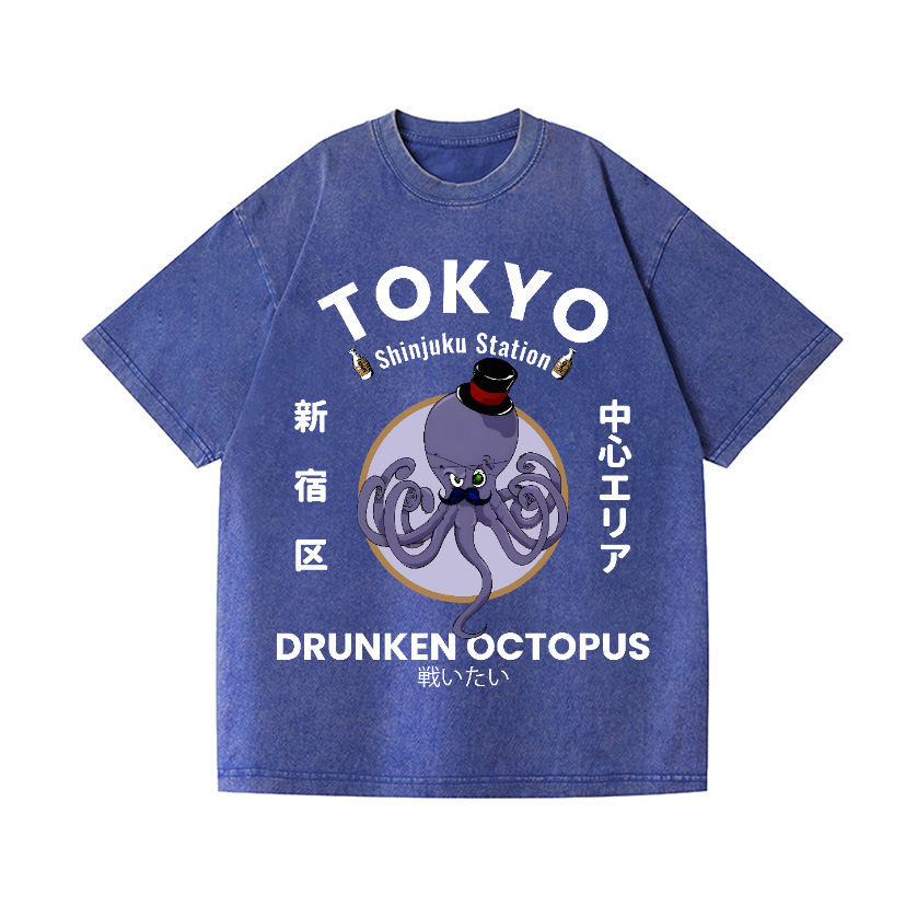 Tokyo Drunken Octopus Vintage Wash Japanese Design T-Shirt