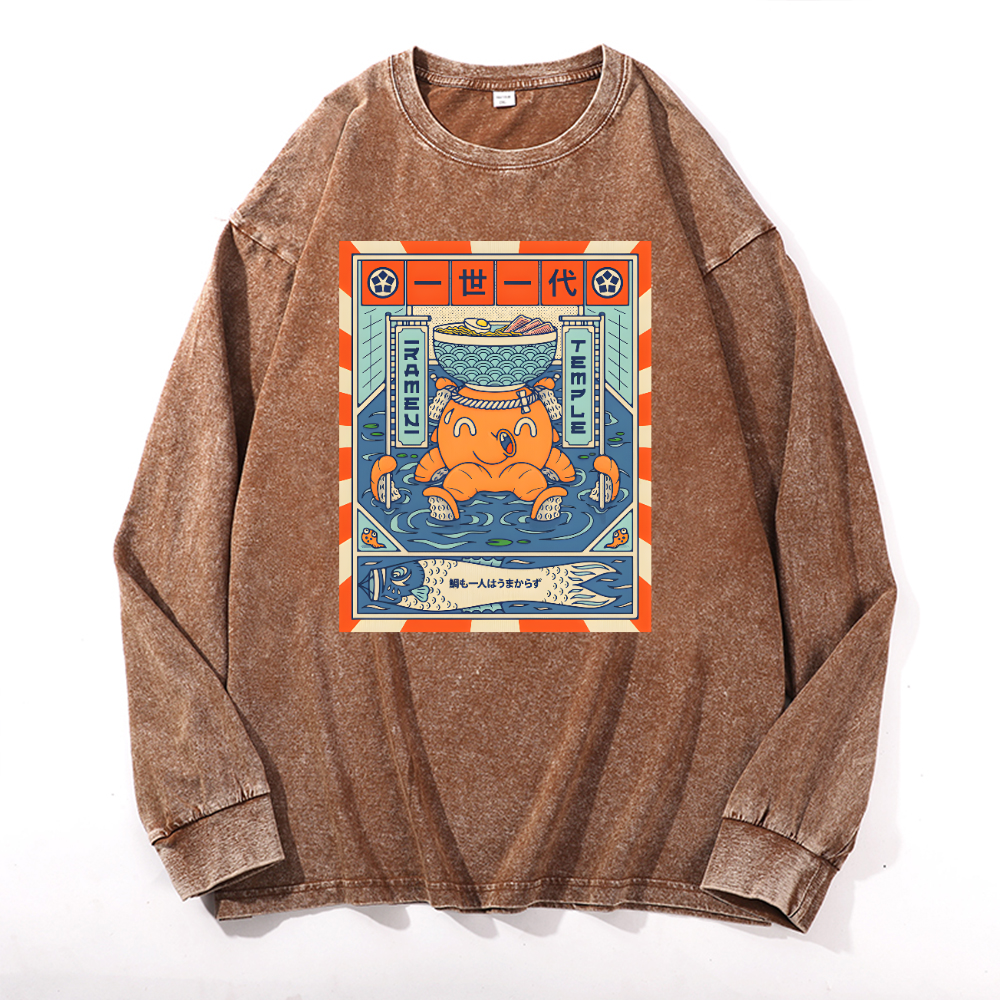 Octopus Vintage Cotton Wash Crewneck Long-Sleeve T-Shirt