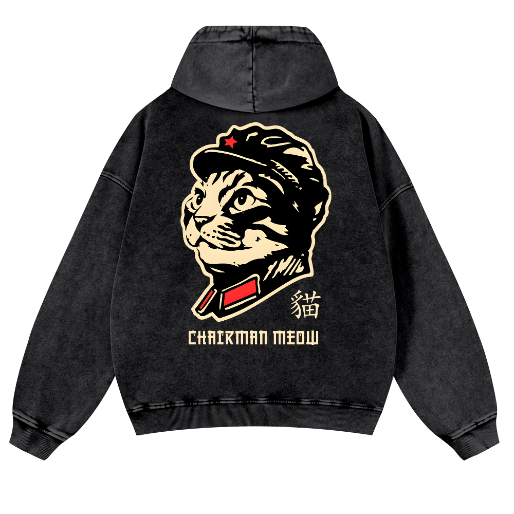 Chairman Cat Vintage Washed Cotton Back Art Hoodie