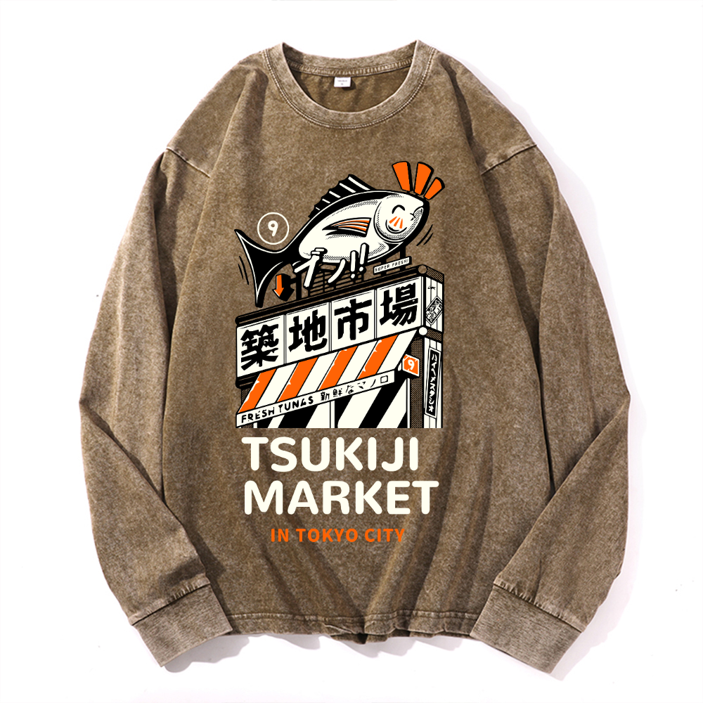 Tsukiji Market Vintage Cotton Wash Crewneck Sweatshirt