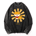 Shiba Inu Vintage Cotton Wash Crewneck Long-Sleeve T-Shirt