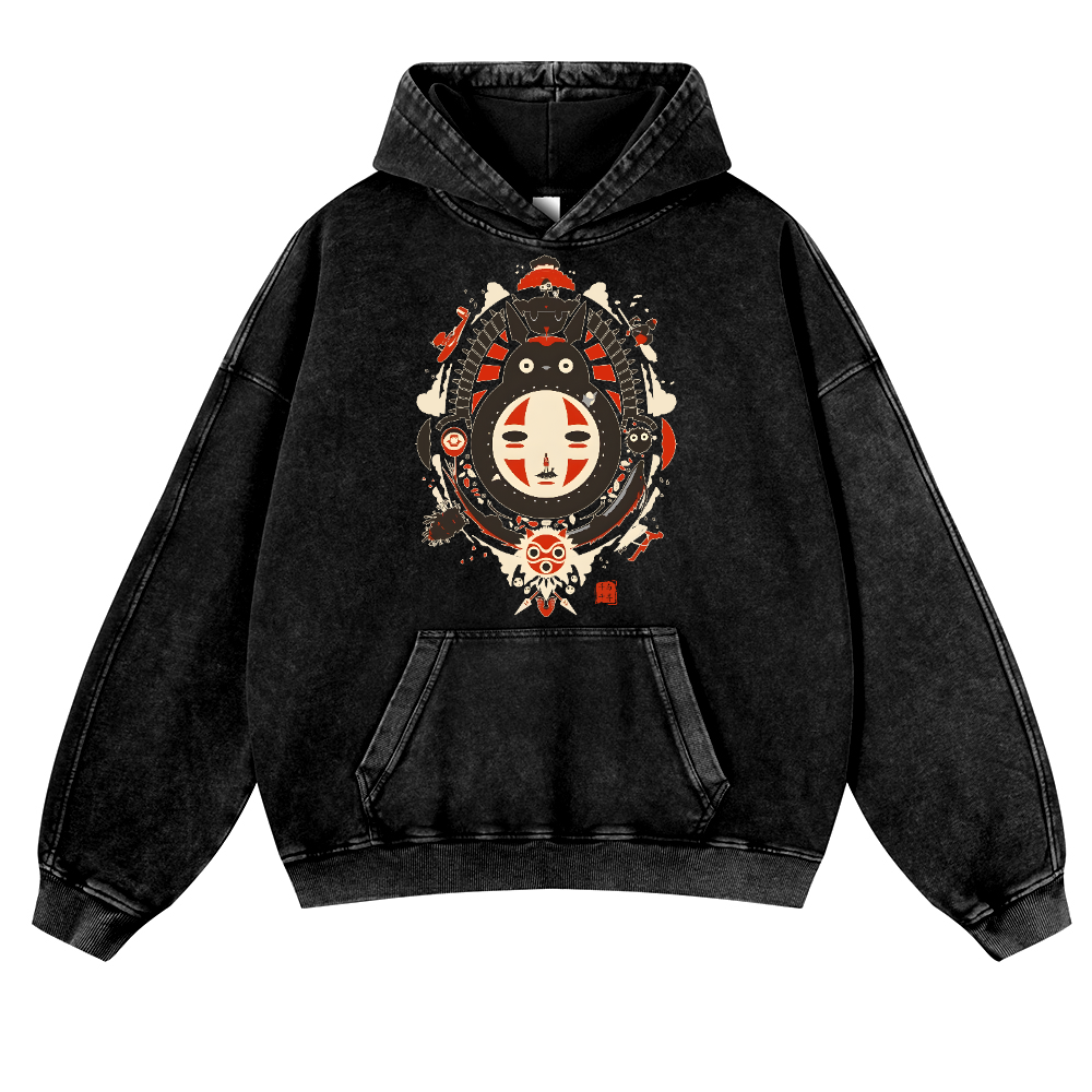 Ghibli Totoro No Face Kaonashi Vintage Washed Thick Cotton Hoodie