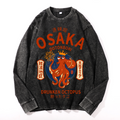 Osaka Dotonbori Drunken Octopus Vintage Cotton Wash Crewneck Long-Sleeve T-Shirt