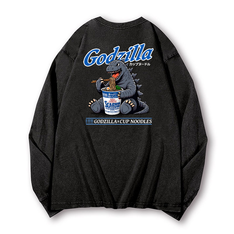 Cup Noodles Kaiju Vintage Washed Cotton Back Art Long-sleeve T-shirt