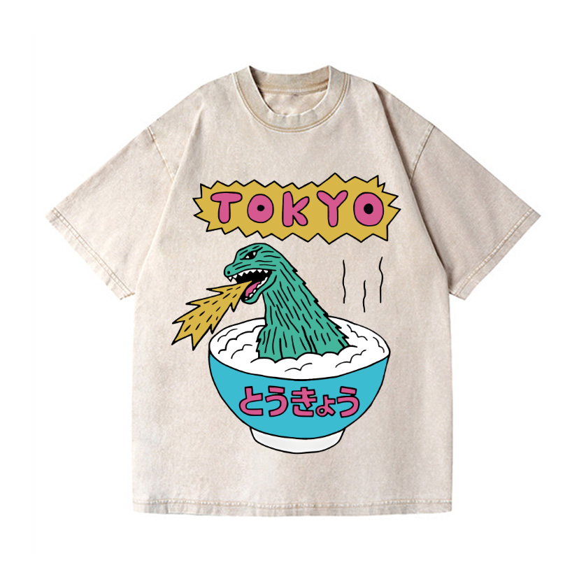 Kaiju The Monster Rice of Tokyo Vintage Wash Japanese Design T-Shirt