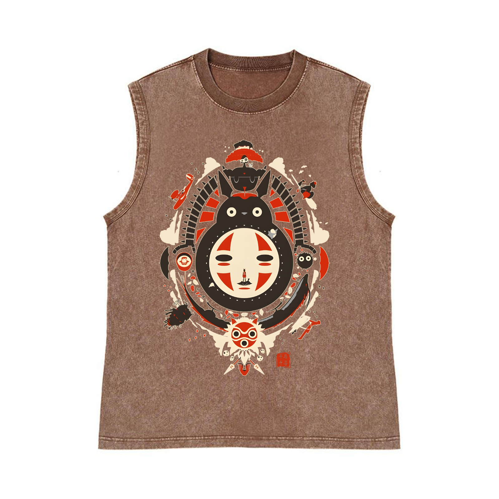 Ghibli Totoro No Face Kaonashi Pure Cotton Wash-Dyed Sleeveless Tank Top