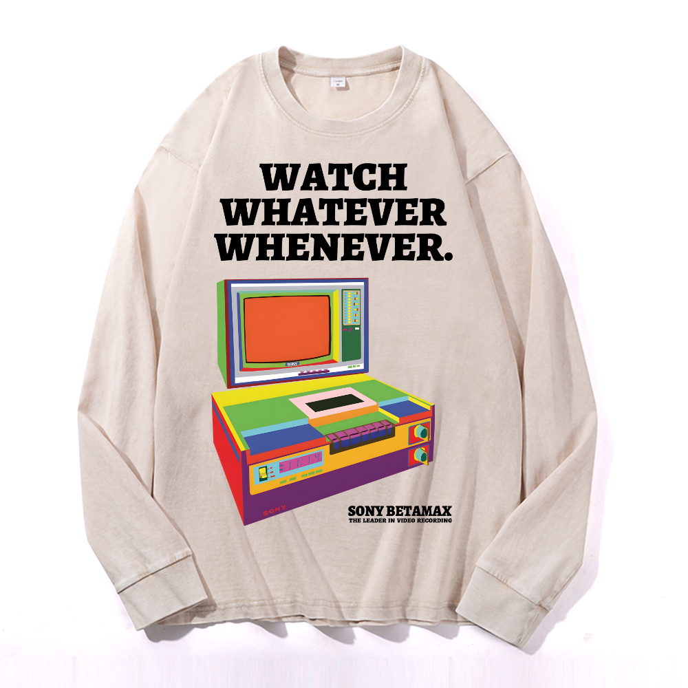 Sony Betamax Vintage Cotton Wash Crewneck Long-Sleeve T-Shirt