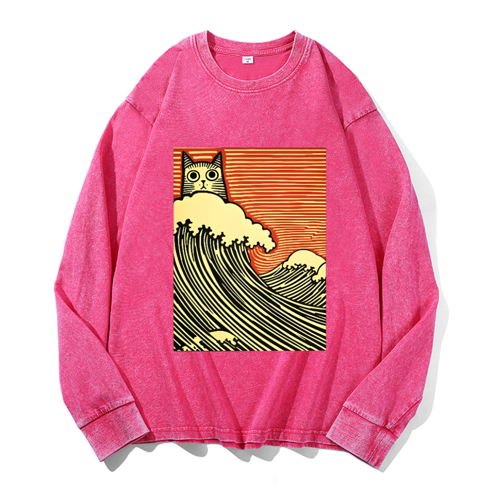 Vintage Cotton Wash Crewneck Long-Sleeve T-Shirt