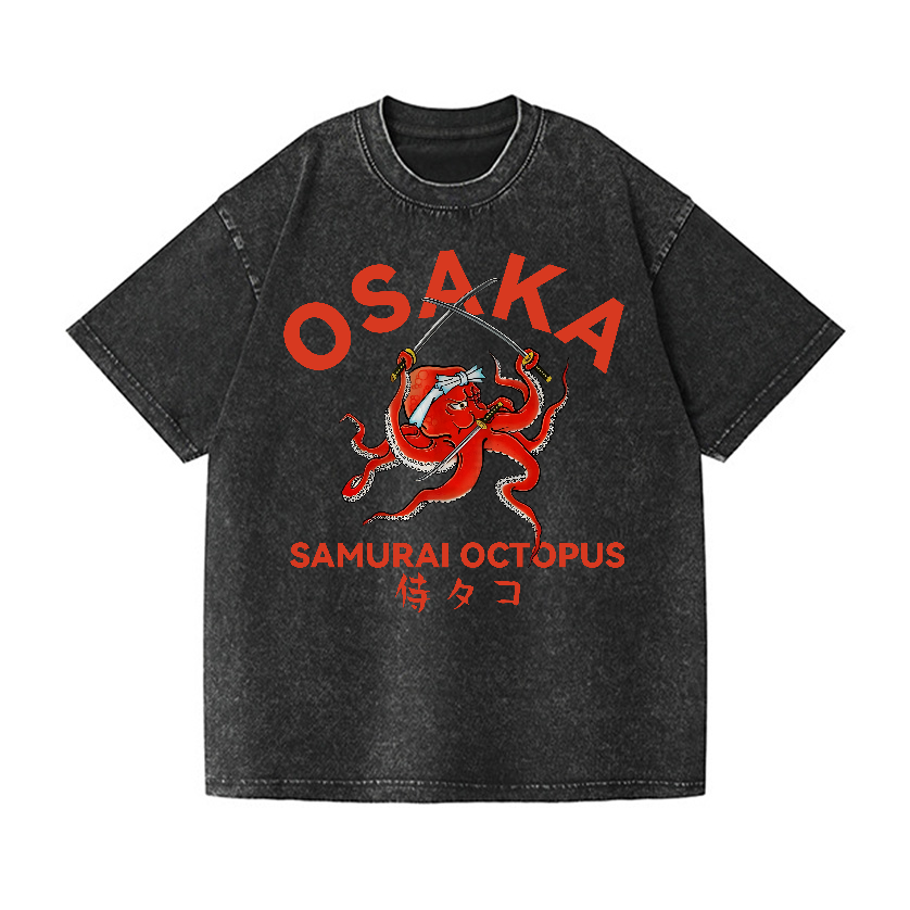 Samurai Octopus Vintage Wash Japanese Design T-Shirt