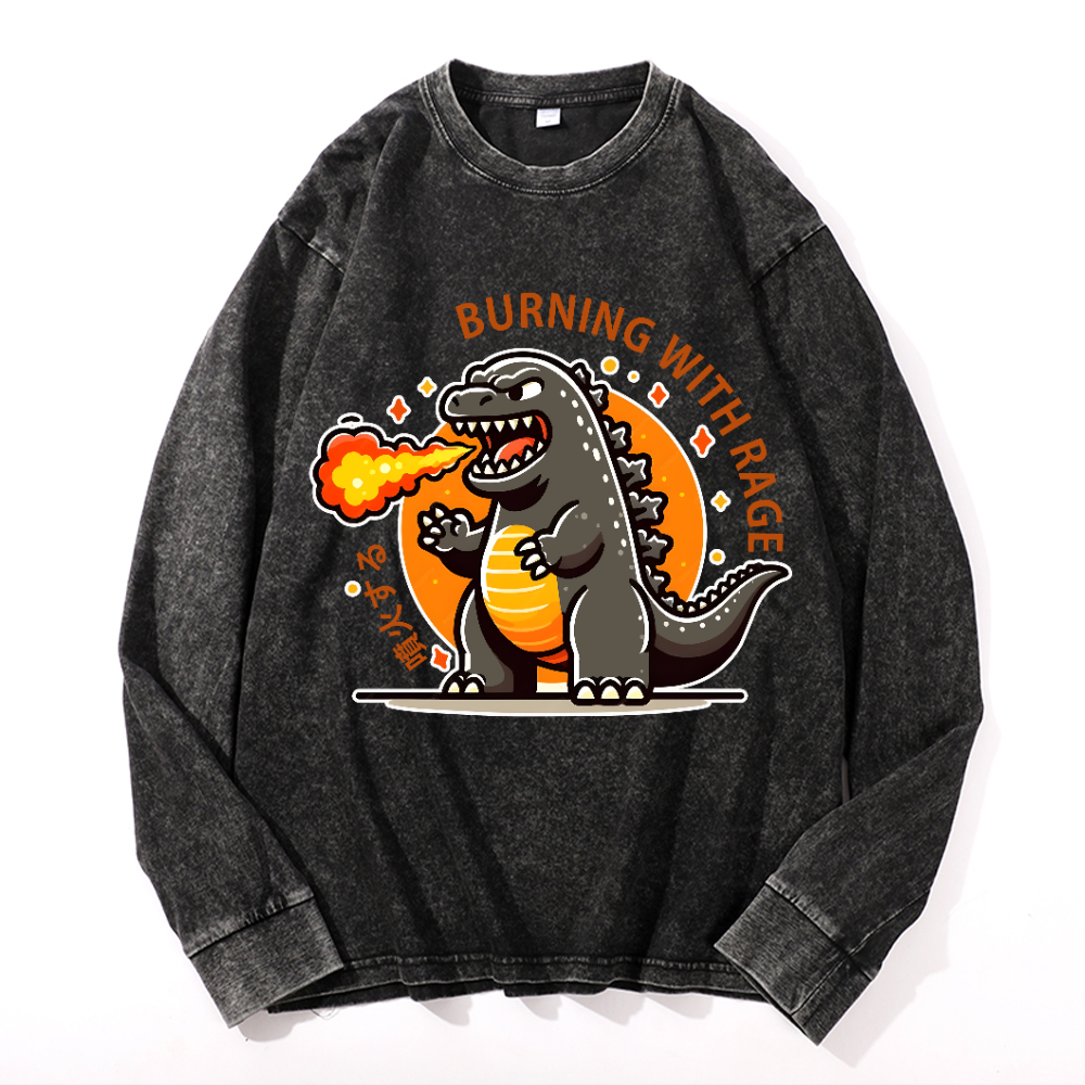 Burning Kaiju Vintage Cotton Wash Long-sleeve T-shirt