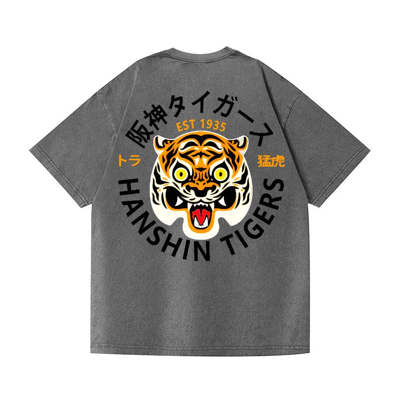 Hanshin Tigers Vintage Wash Japanese Design Back Art T-Shirt