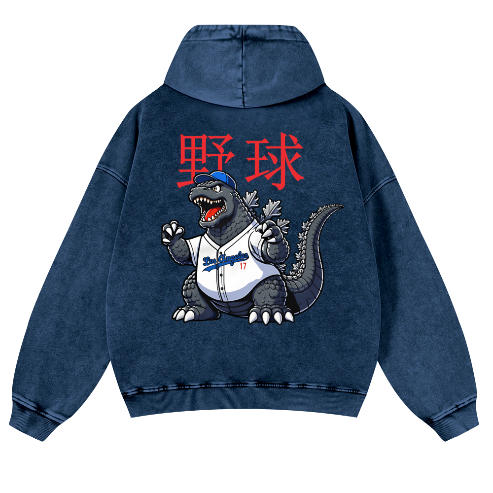 Kaiju Baseball Vintage Washed Cotton Back Art Hoodie