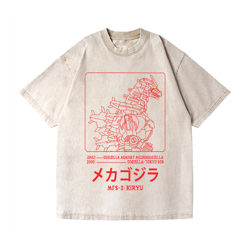Kaiju Gundam Mechagodzilla Vintage Wash Japanese Design T-Shirt