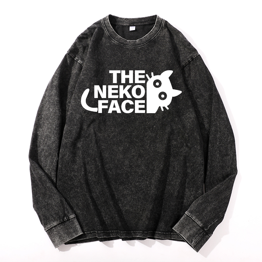The Neko Face Vintage Cotton Wash Long-sleeve T-shirt