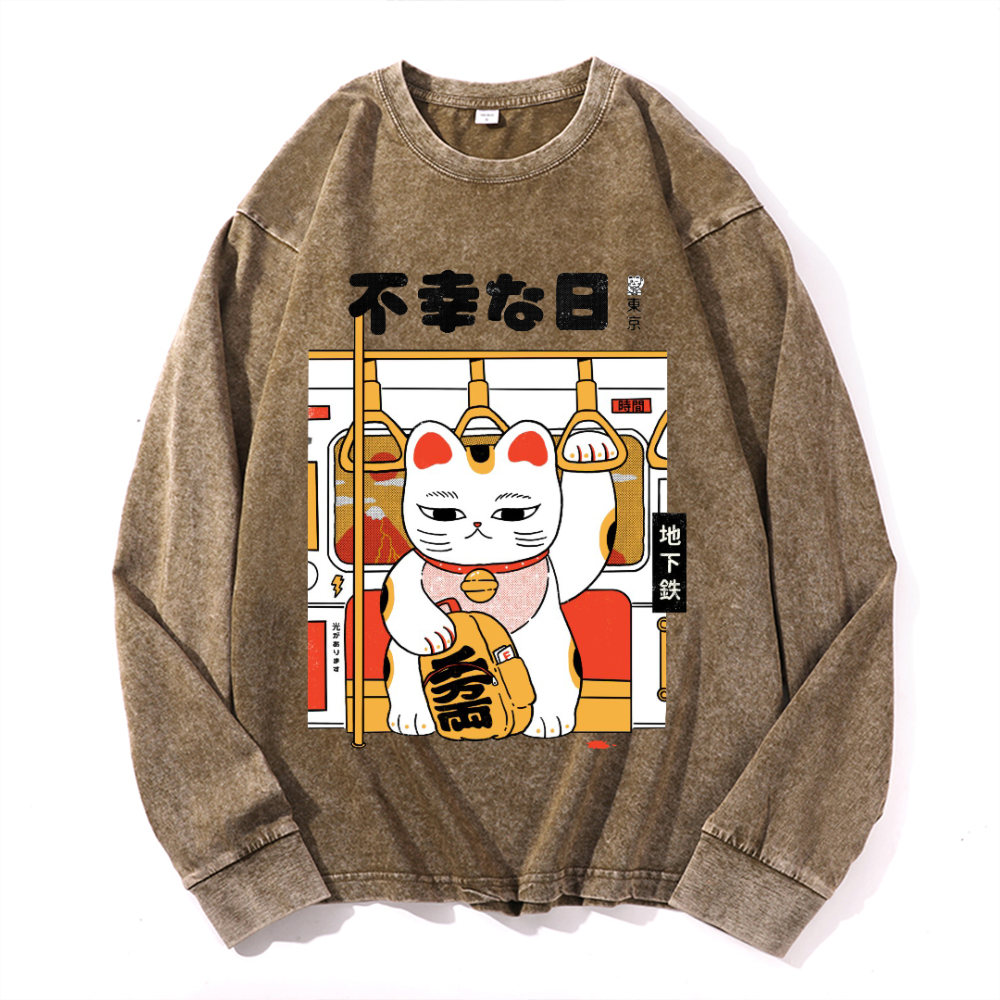 Unlucky Day Vintage Cotton Wash Crewneck Long-Sleeve T-Shirt