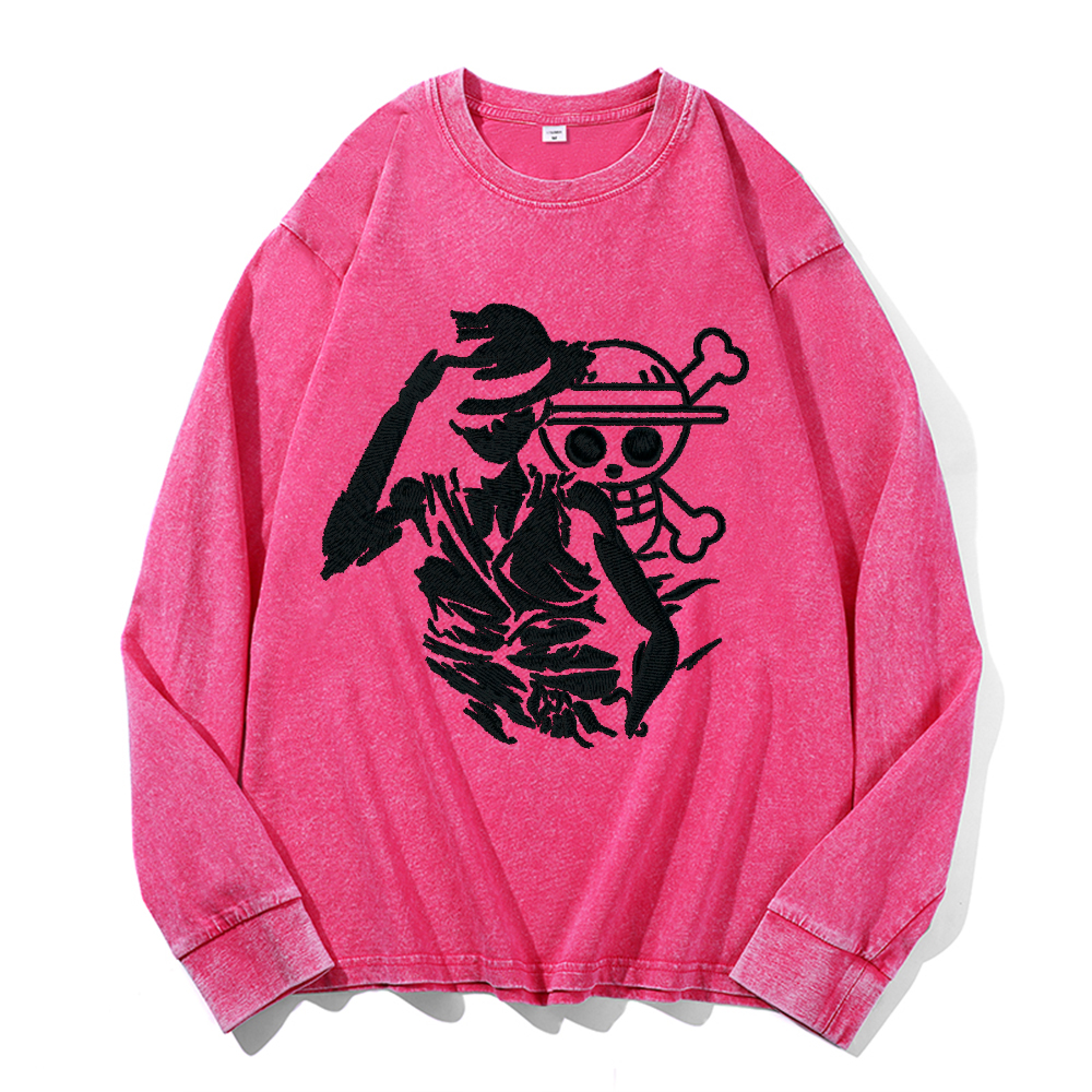 Vintage Cotton Wash Crewneck Long-Sleeve T-Shirt
