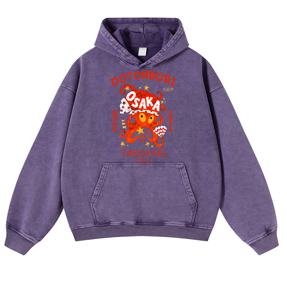 Osaka Dotonbori Takoyaki Octopus Vintage Washed Thick Cotton Hoodie