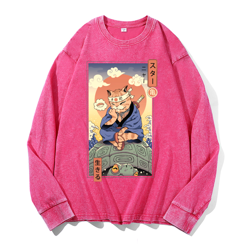 Vintage Cotton Wash Crewneck Long-Sleeve T-Shirt