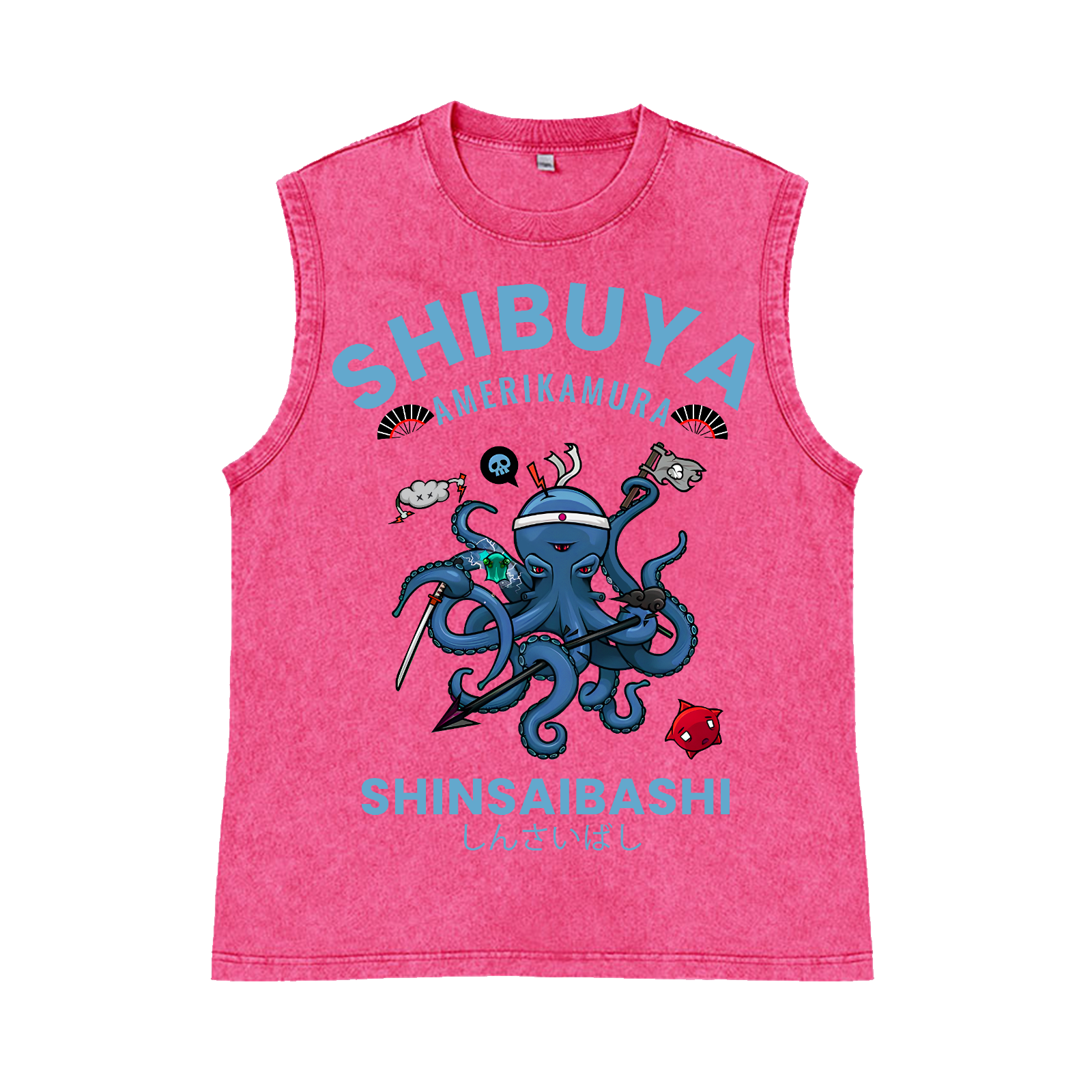 Shibuya Octopus Pure Cotton Wash-Dyed Sleeveless Tank Top