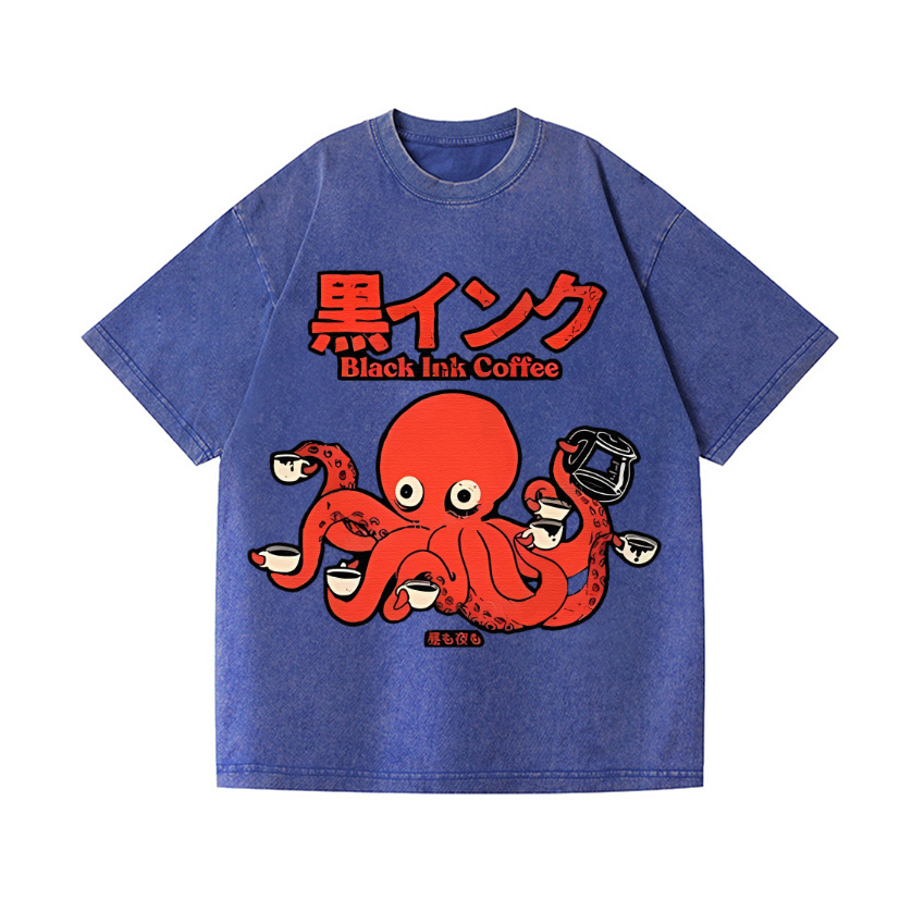 Octopus Coffee Vintage Wash Japanese Design T-Shirt