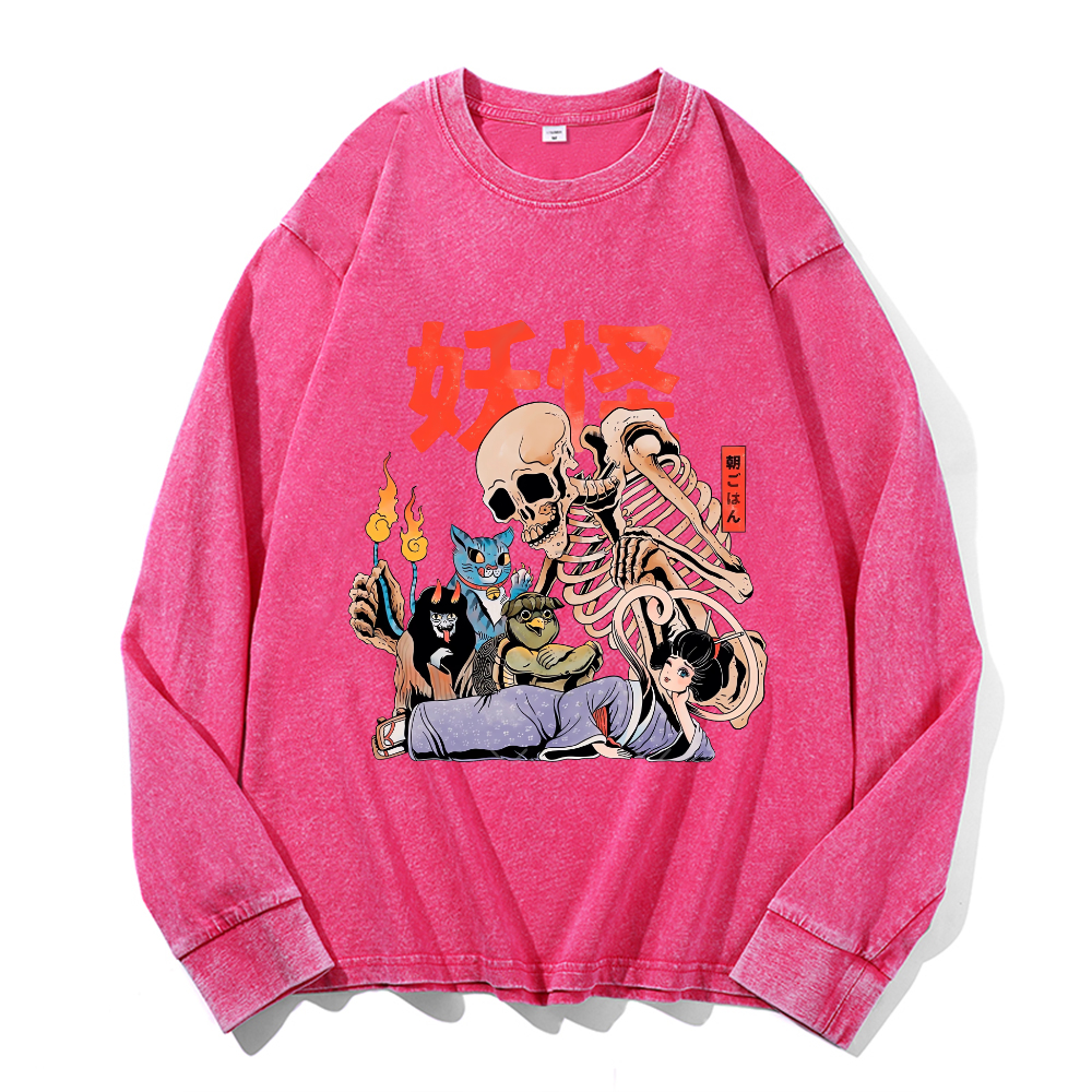 Vintage Cotton Wash Crewneck Long-Sleeve T-Shirt