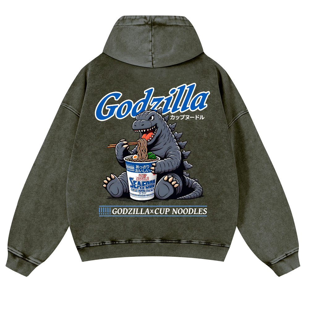 Kaiju Cup Noodles Vintage Washed Cotton Back Art Hoodie