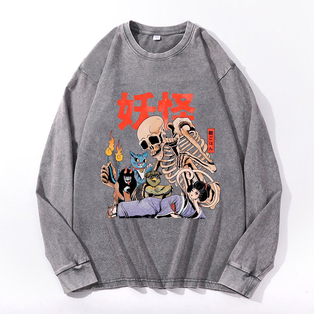 Vintage Cotton Wash Crewneck Long-Sleeve T-Shirt