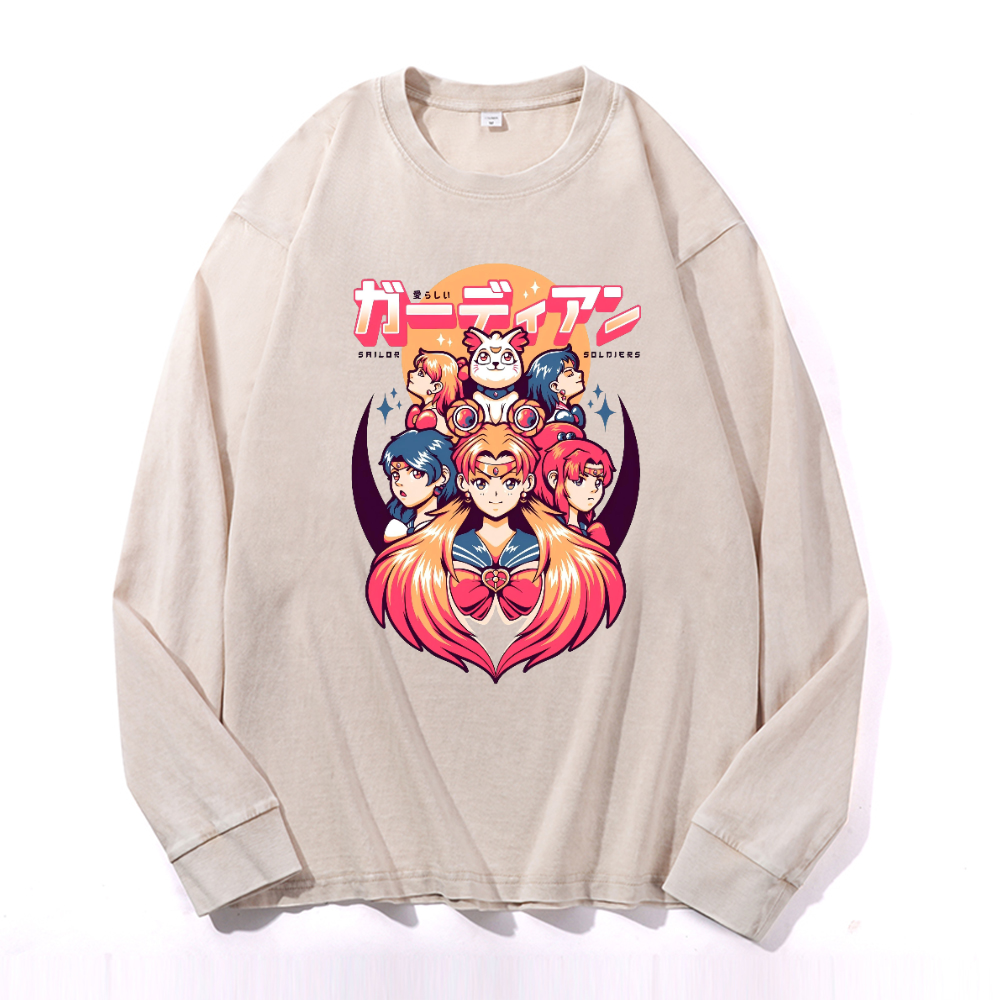 Vintage Cotton Wash Crewneck Long-Sleeve T-Shirt