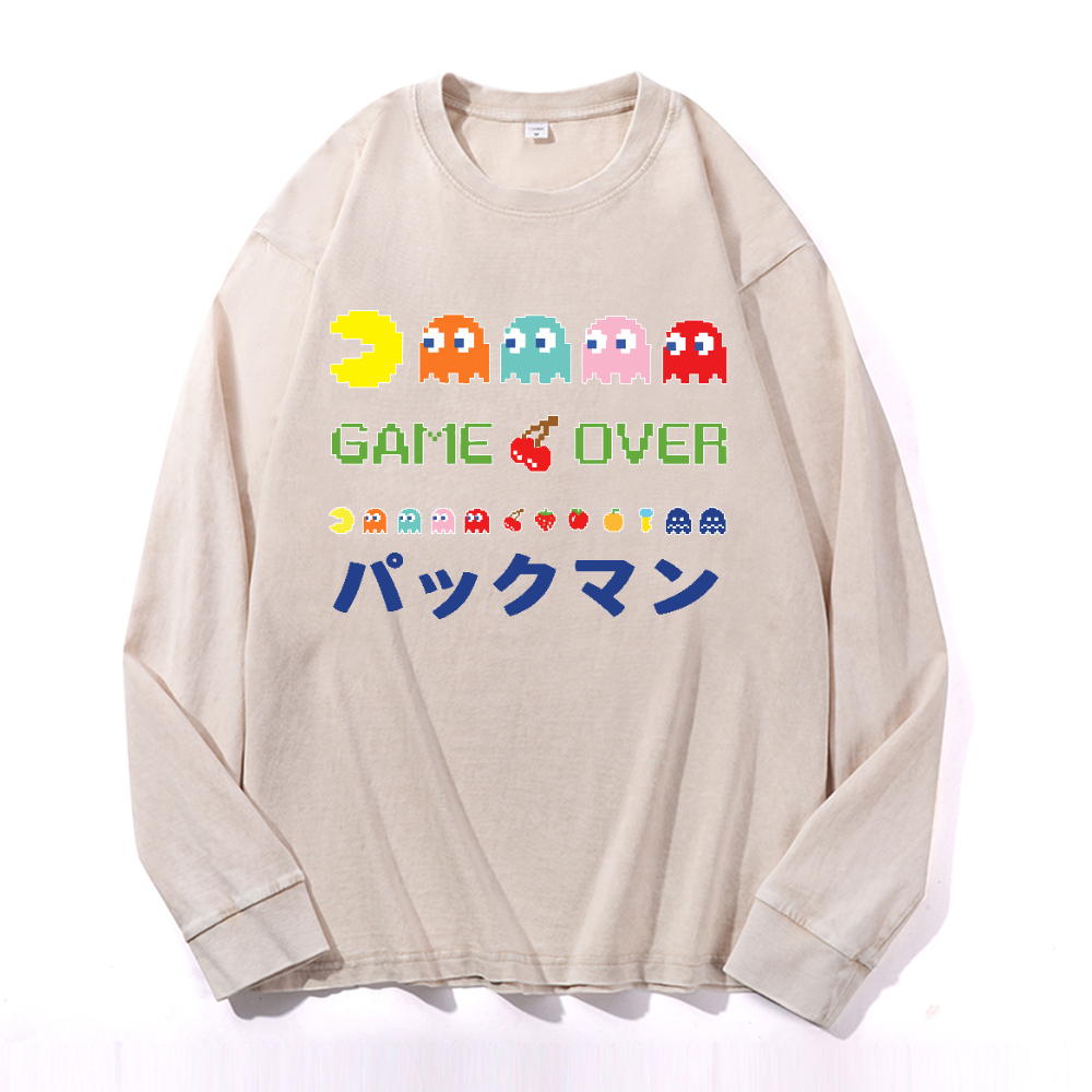 Pacman Vintage Cotton Wash Crewneck Long-Sleeve T-Shirt