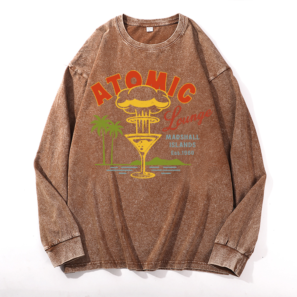 Hiroshima Atomic Marshall Island Vintage Cotton Wash Crewneck Long-Sleeve T-Shirt
