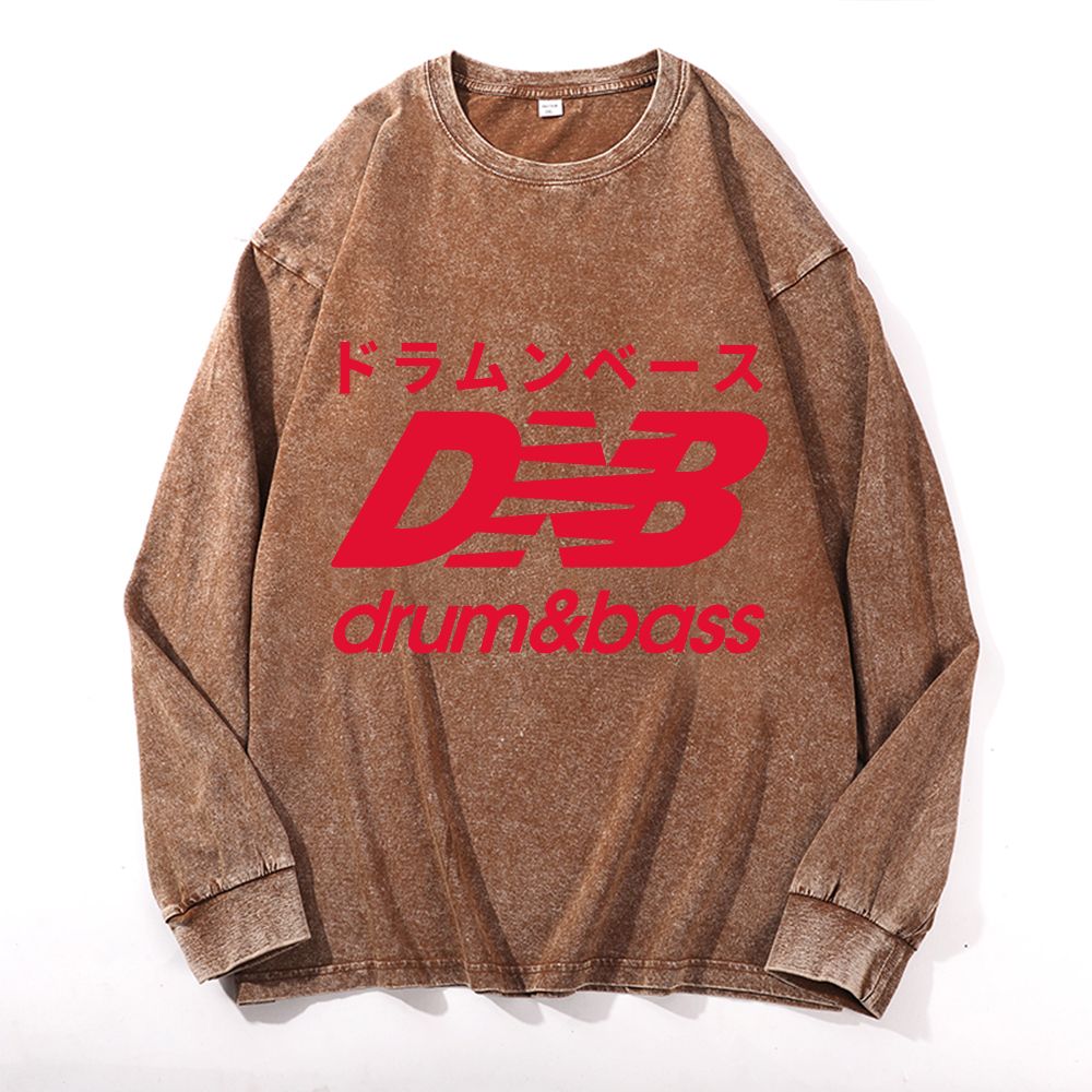Drum and Bass Vintage Cotton Wash Crewneck Long-Sleeve T-Shirt
