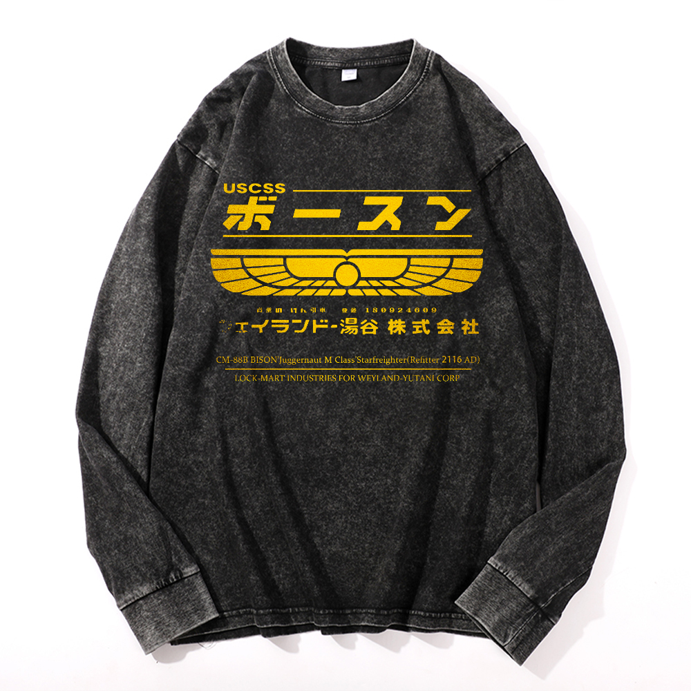 Weyland Yutani  Vintage Cotton Wash Crewneck Long-Sleeve T-Shirt